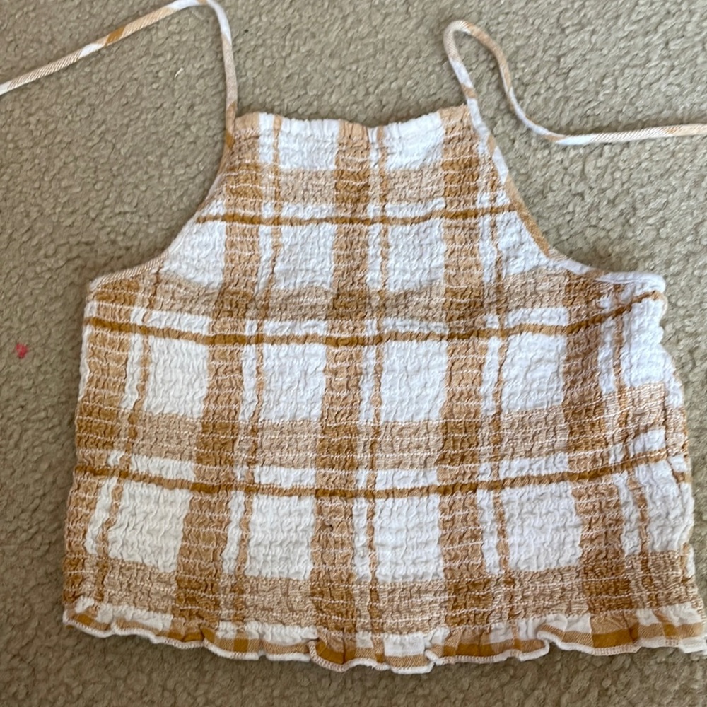 Yellow plaid tie up halter top